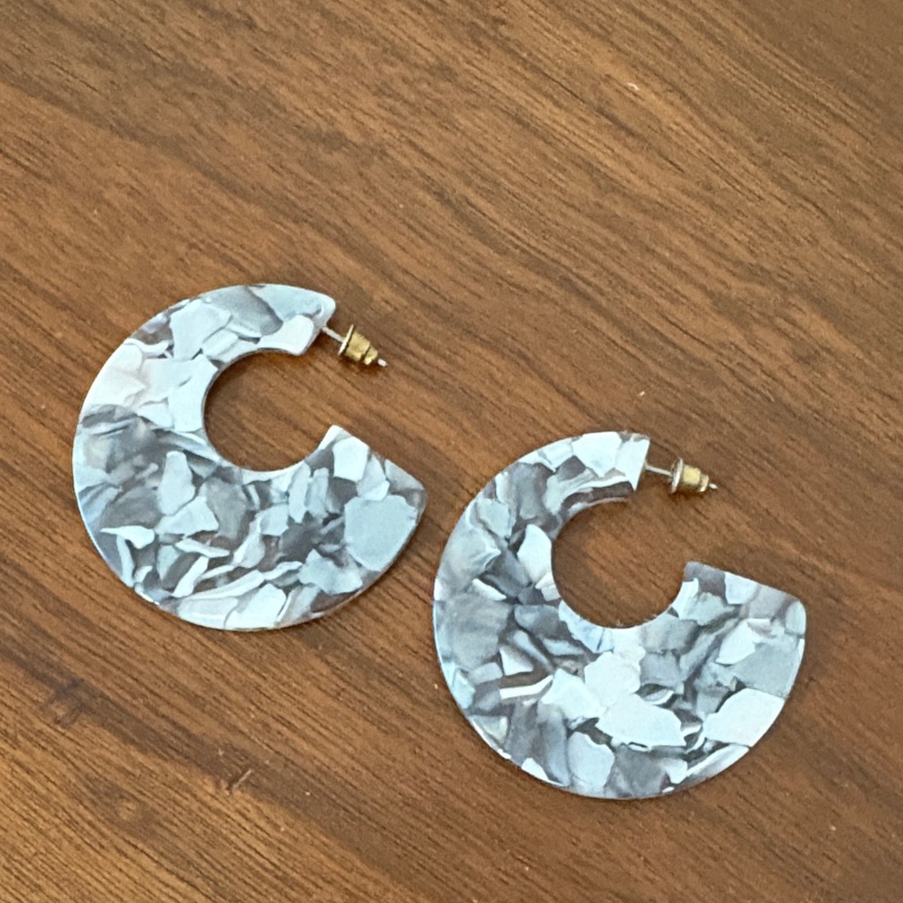 White and Gray Acetate Hoop Earrings